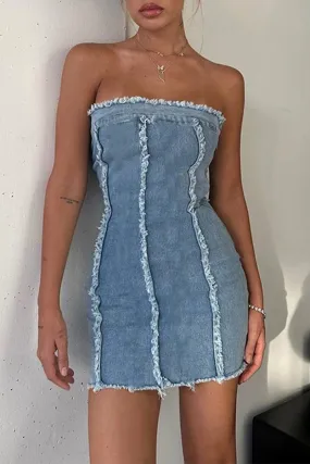 BR3136 Denim Mini Tube Dress