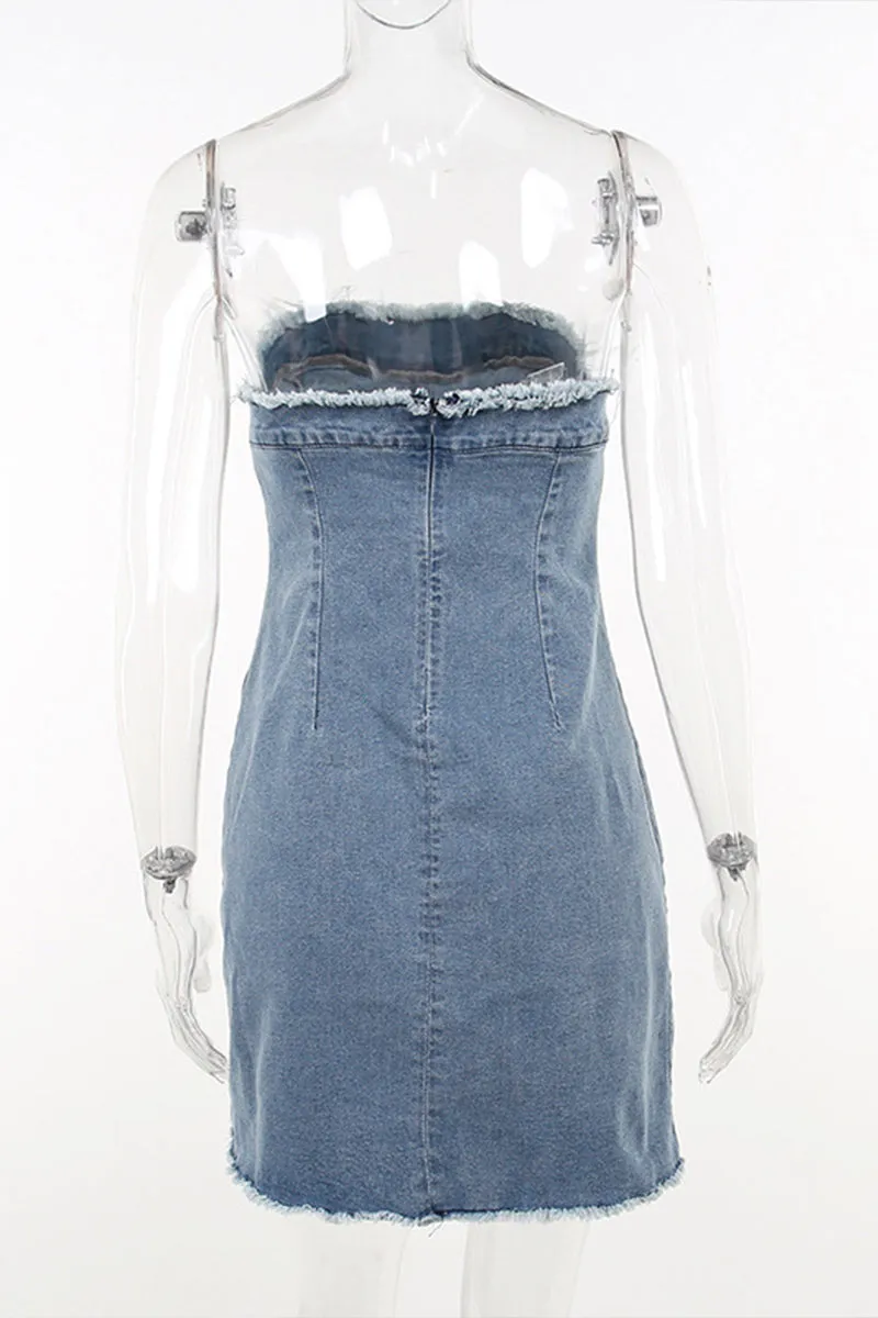 BR3136 Denim Mini Tube Dress