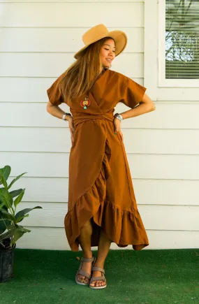 Brown Organic Cotton Wrap Dress