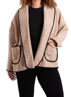 Camel Blanket Stitch Boucle Edge To Edge Style Jacket