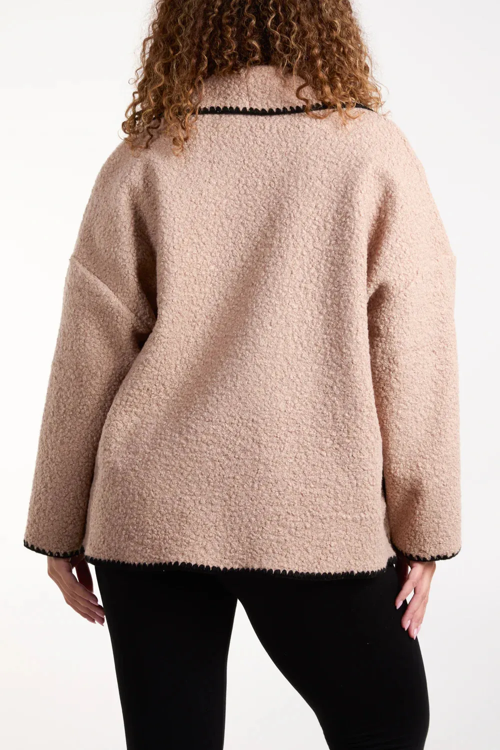 Camel Blanket Stitch Boucle Edge To Edge Style Jacket