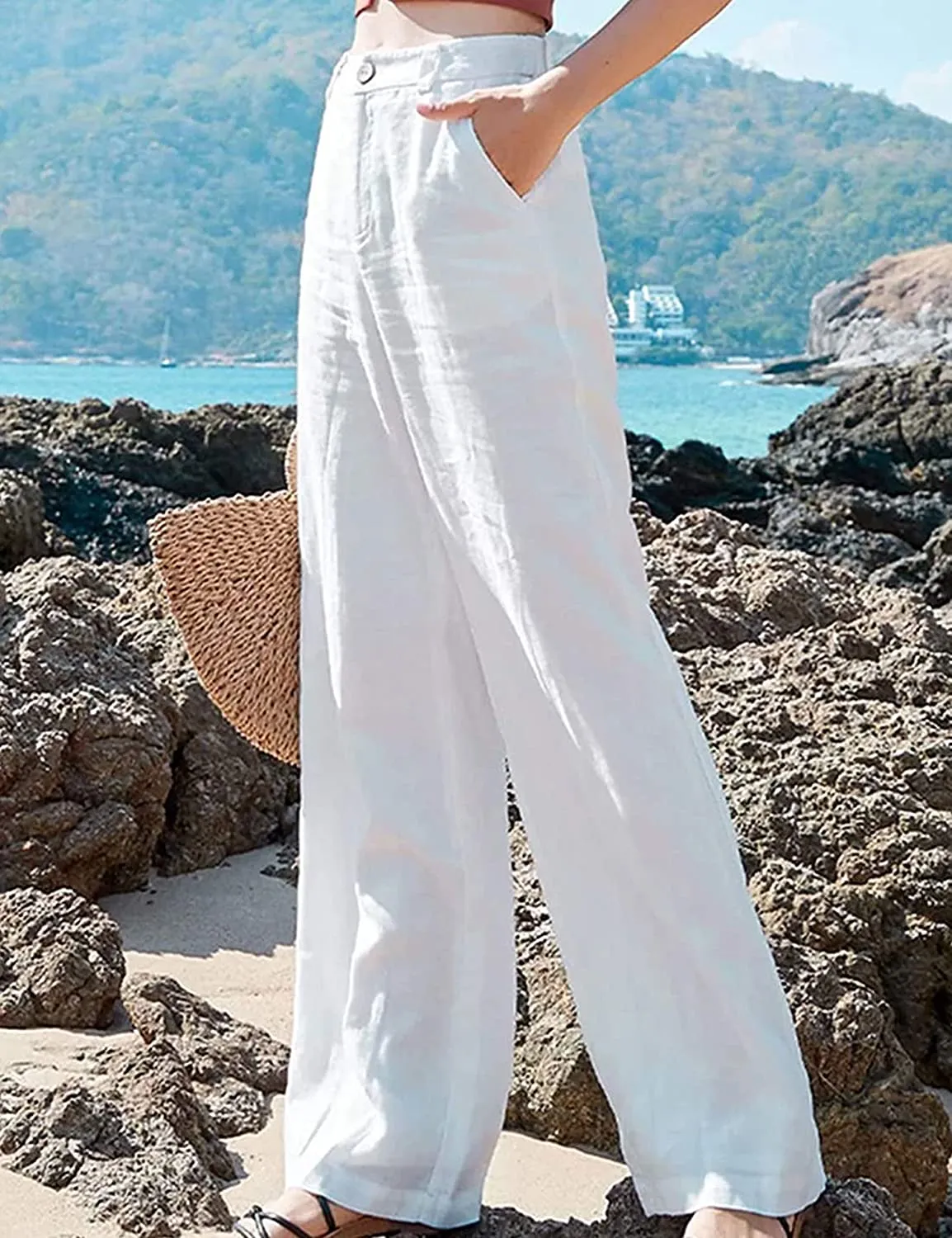 Causal White Chic Linen Wide Leg Pants