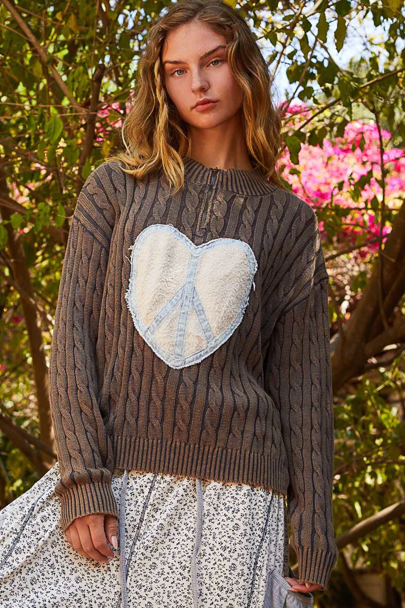 Charcoal Peace Heart Sweater