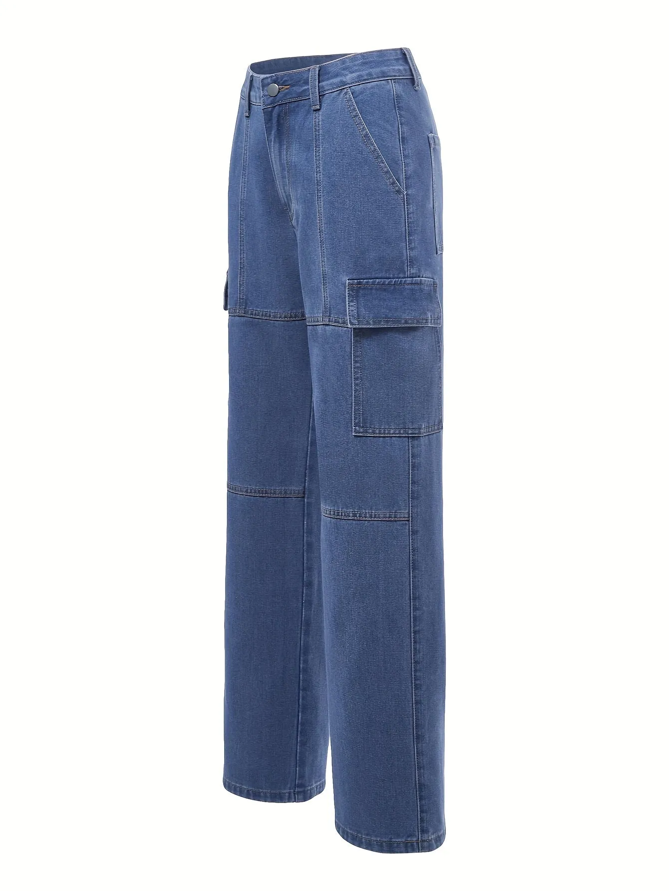 Chic Denim Cargo Pants Patchwork Wide Leg HighWaist Multipocket