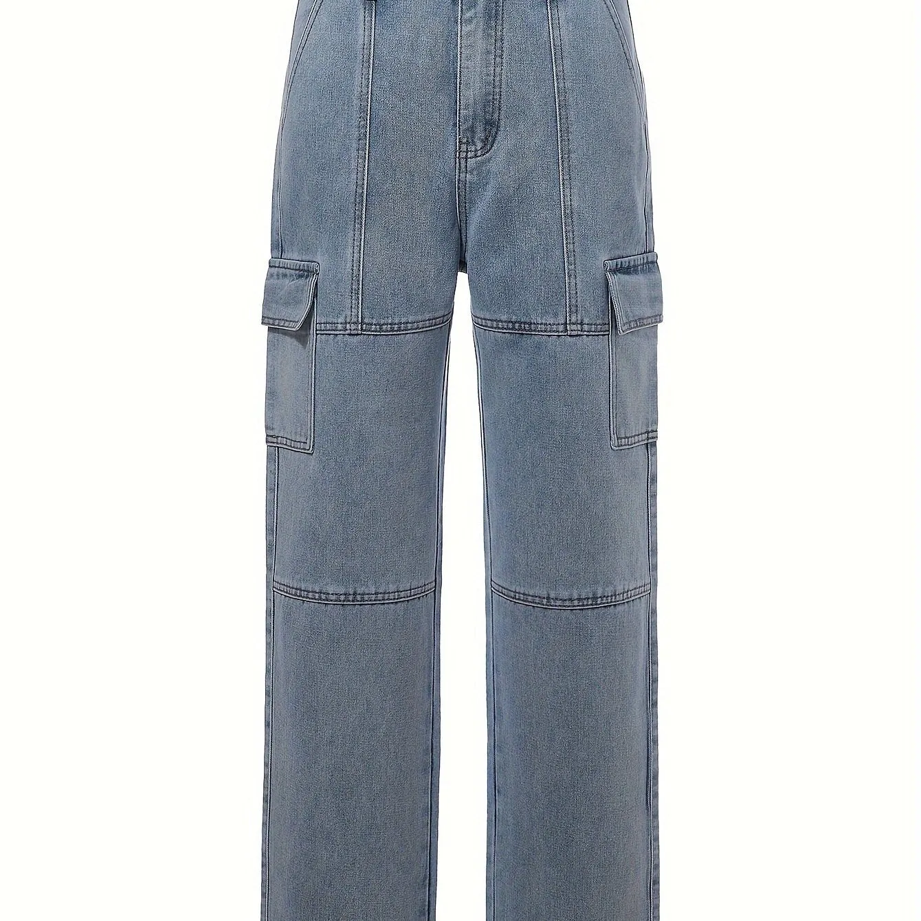 Chic Denim Cargo Pants Patchwork Wide Leg HighWaist Multipocket