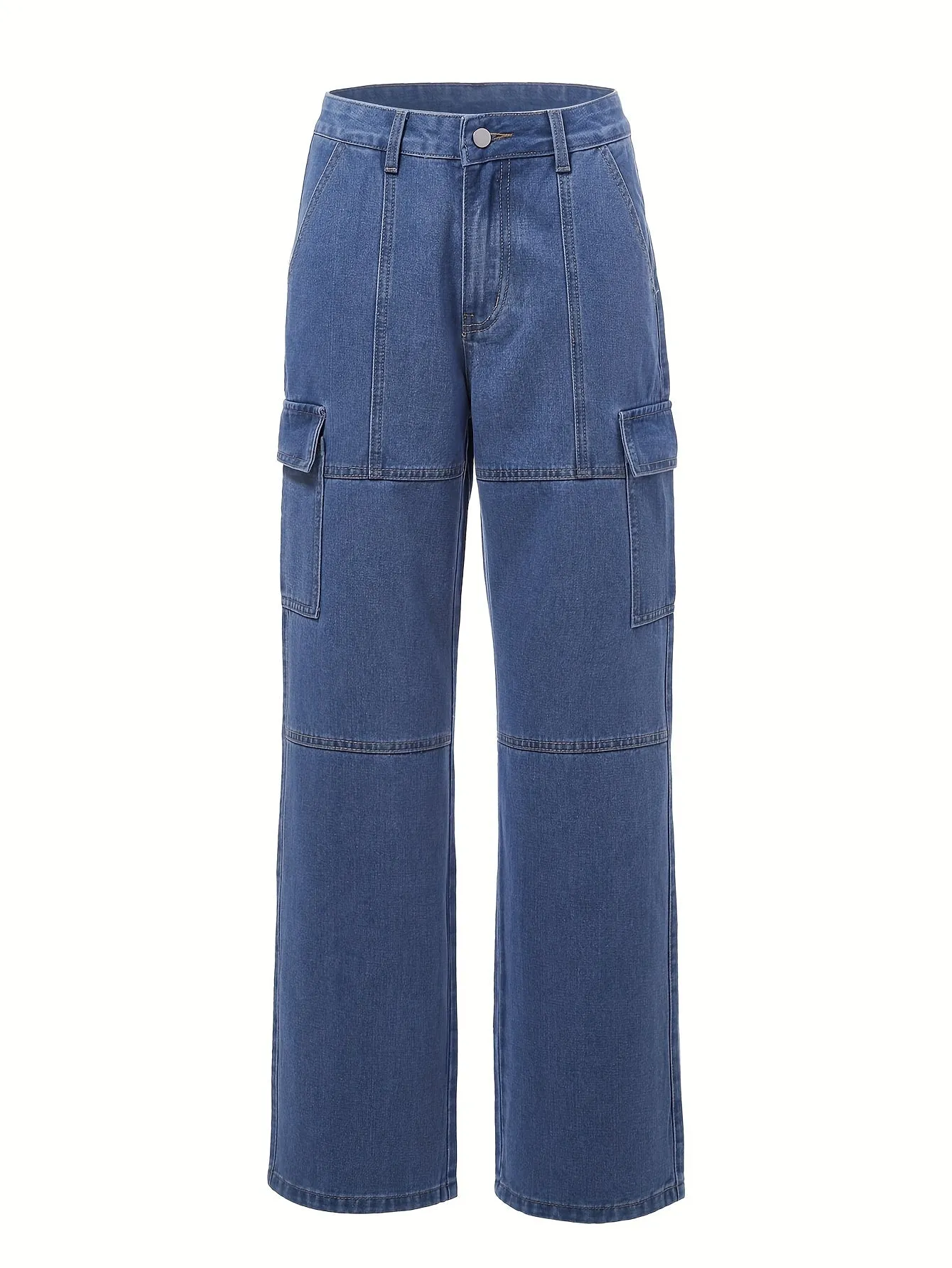 Chic Denim Cargo Pants Patchwork Wide Leg HighWaist Multipocket