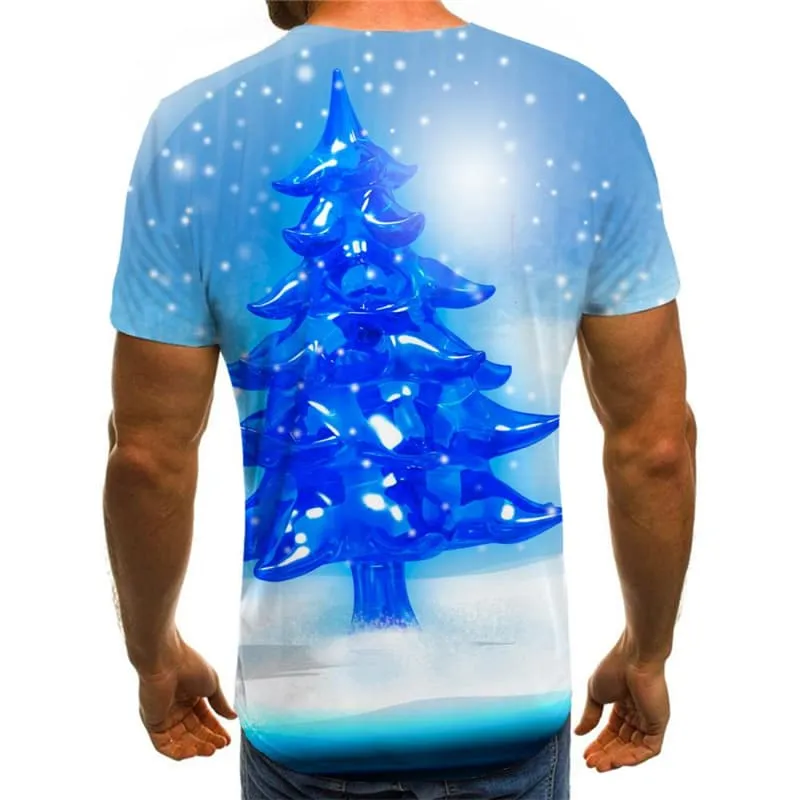 Christmas T-shirt Men Christmas Tree T-shirts 3d Blue Tshirt Anime New Year T shirts Funny