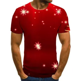 Christmas T-shirt Men Red Shirt Print Snowflake T-shirts Graphic New Year T-shirts 3d