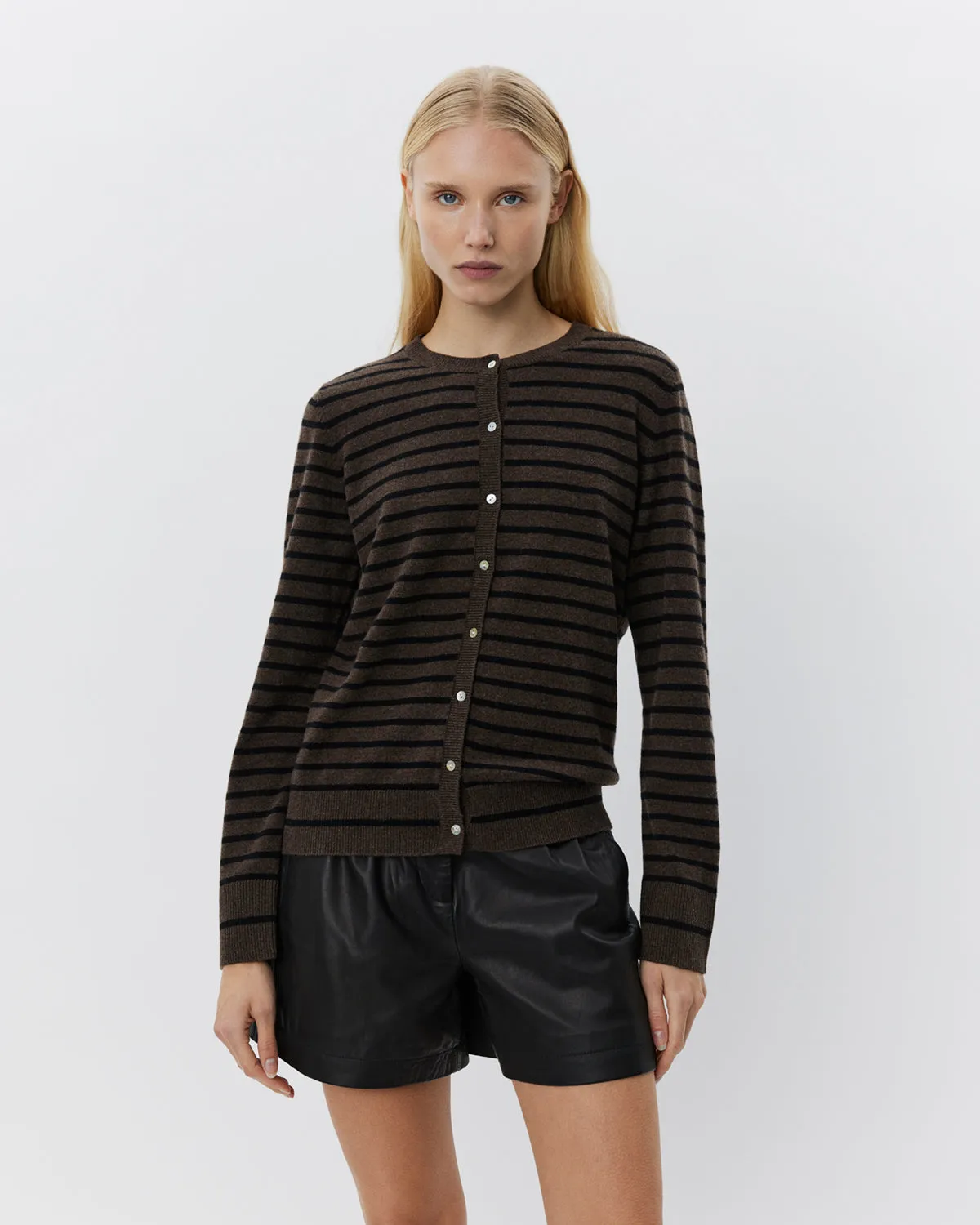 CISSESW STRIPE CARDIGAN - Dark Brown Black striped