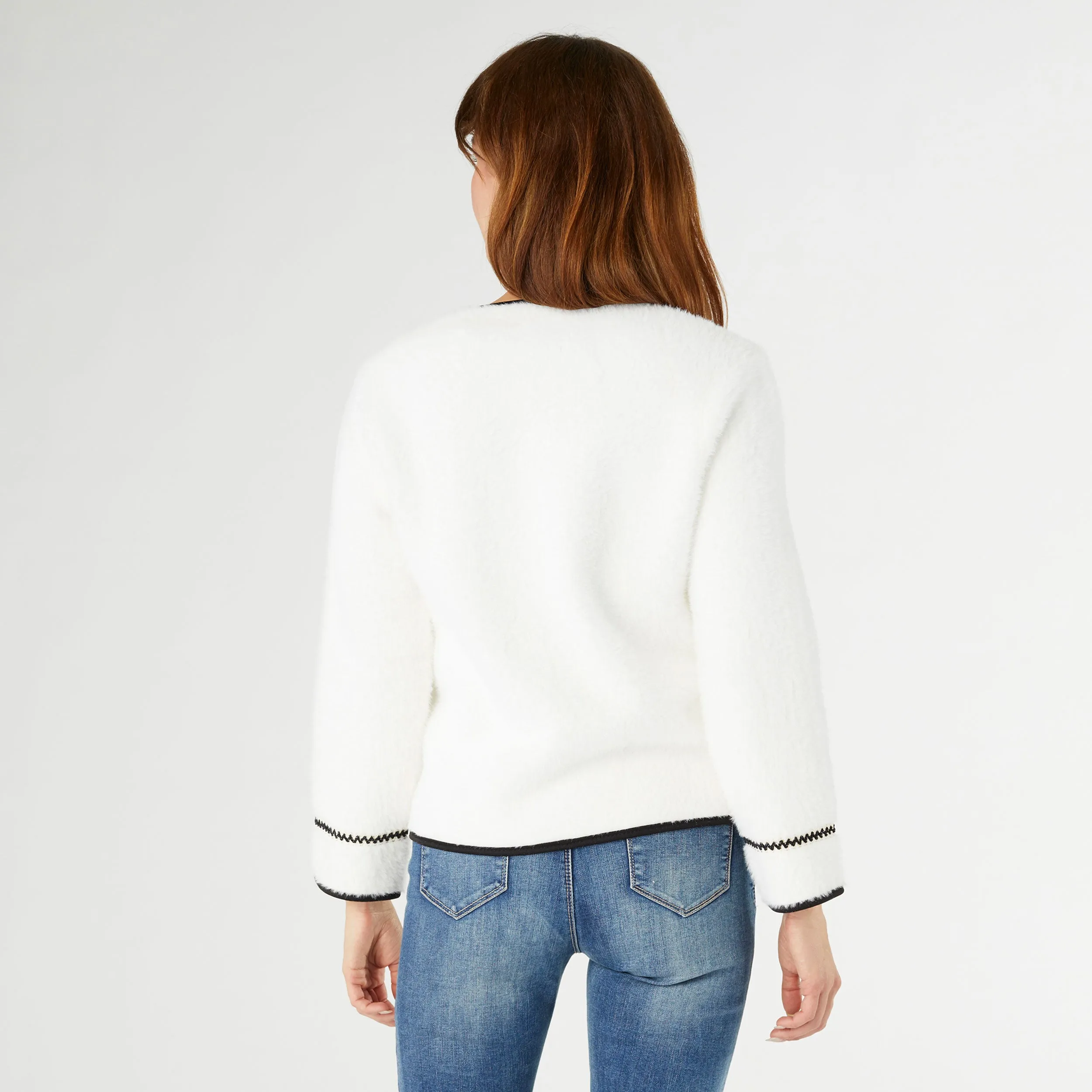 Clarice Cardigan with Trim Detail - Winter White