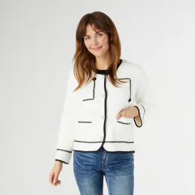 Clarice Cardigan with Trim Detail - Winter White