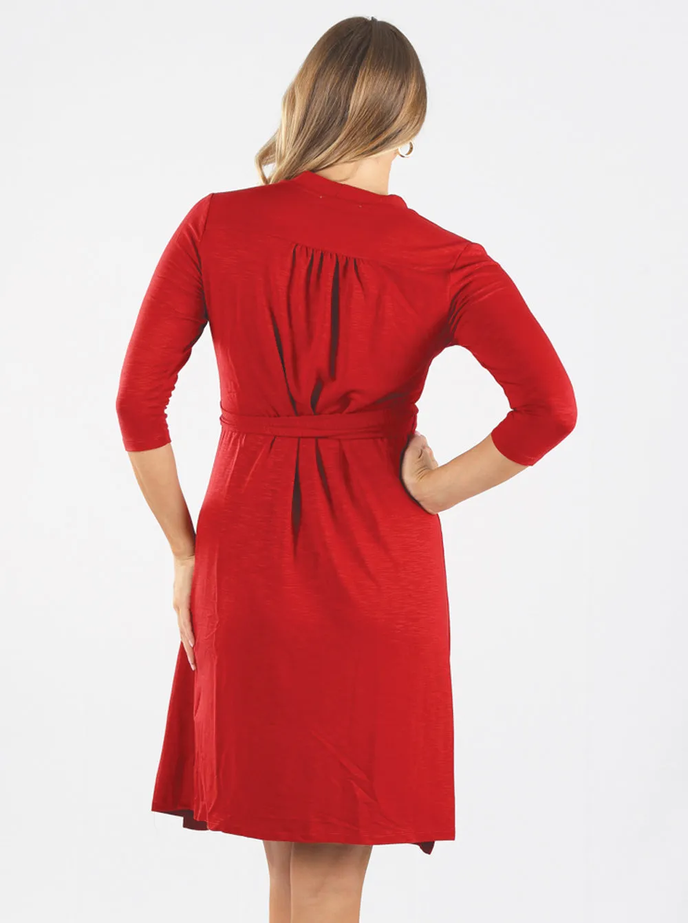 Classic Maternity Wrap Feeding Dress in Red