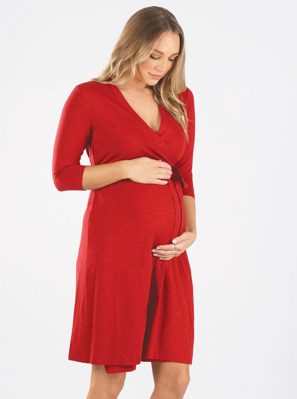 Classic Maternity Wrap Feeding Dress in Red