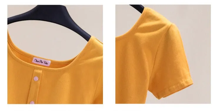 Collarbone Square Neck High Waist Navel T-Shirt Top