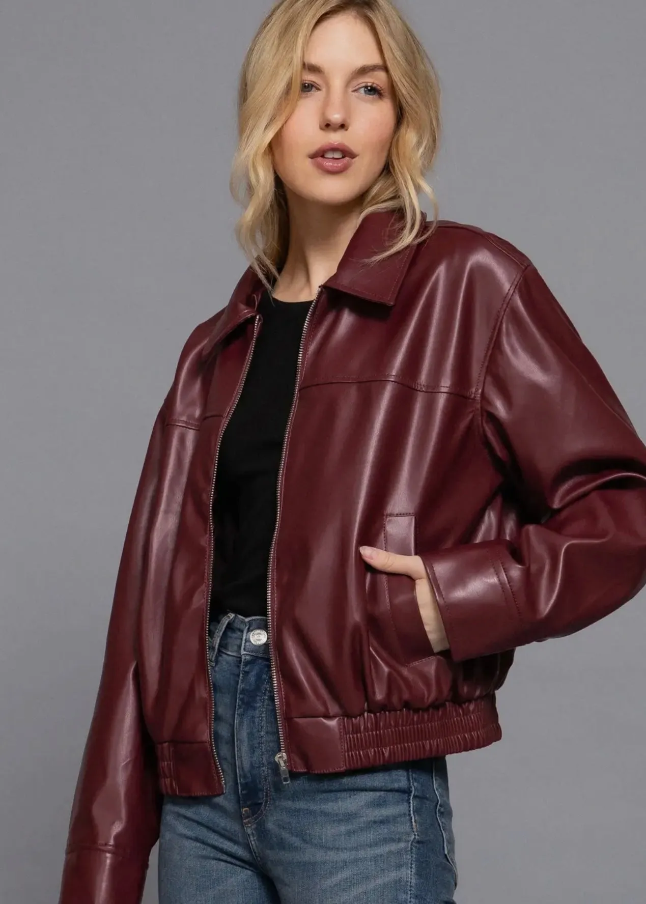 Crimson Luxe Bomber Jacket