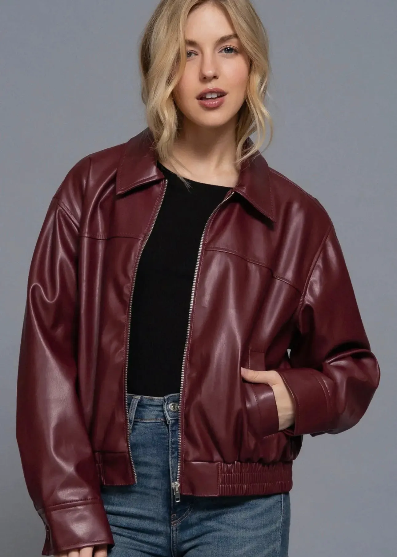 Crimson Luxe Bomber Jacket