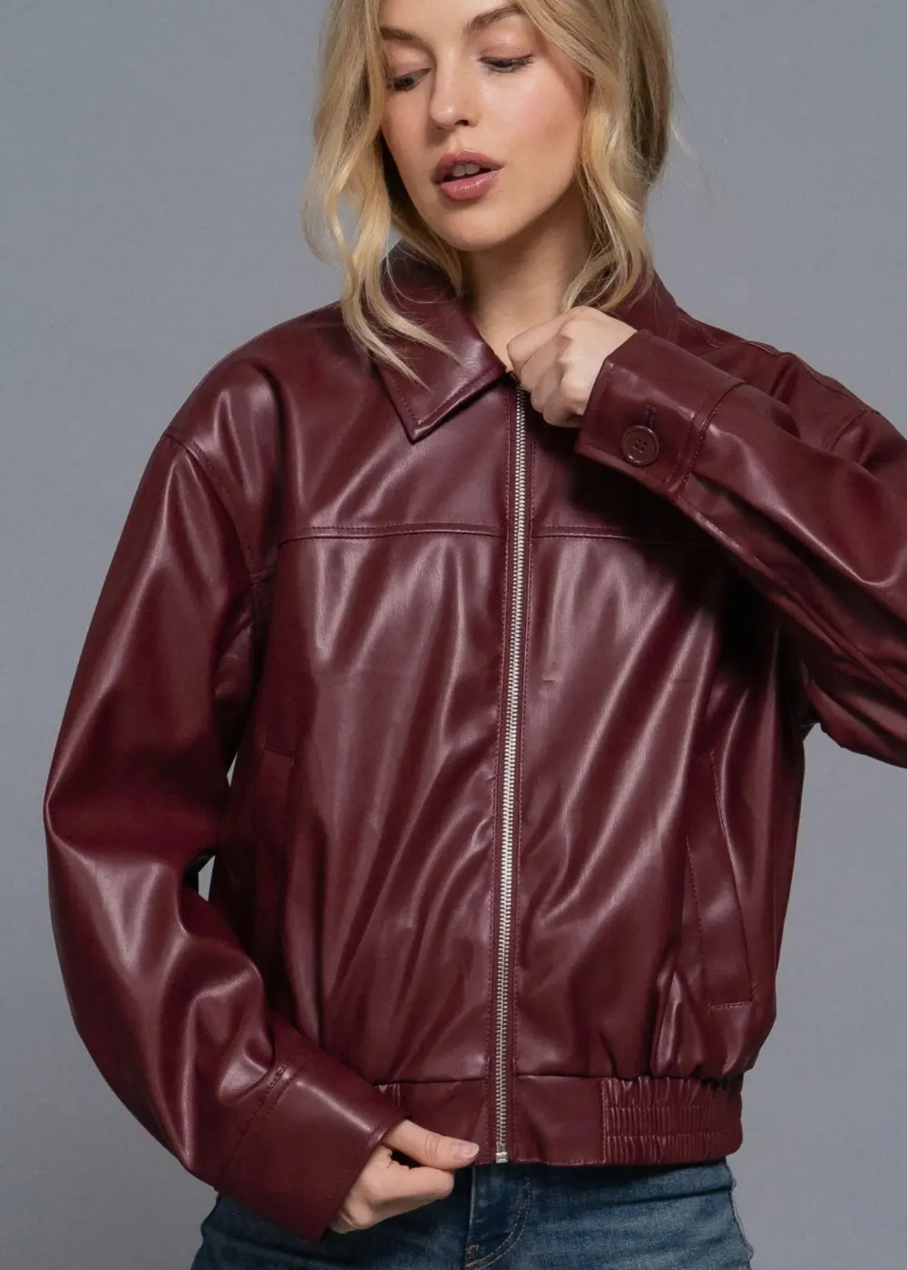 Crimson Luxe Bomber Jacket