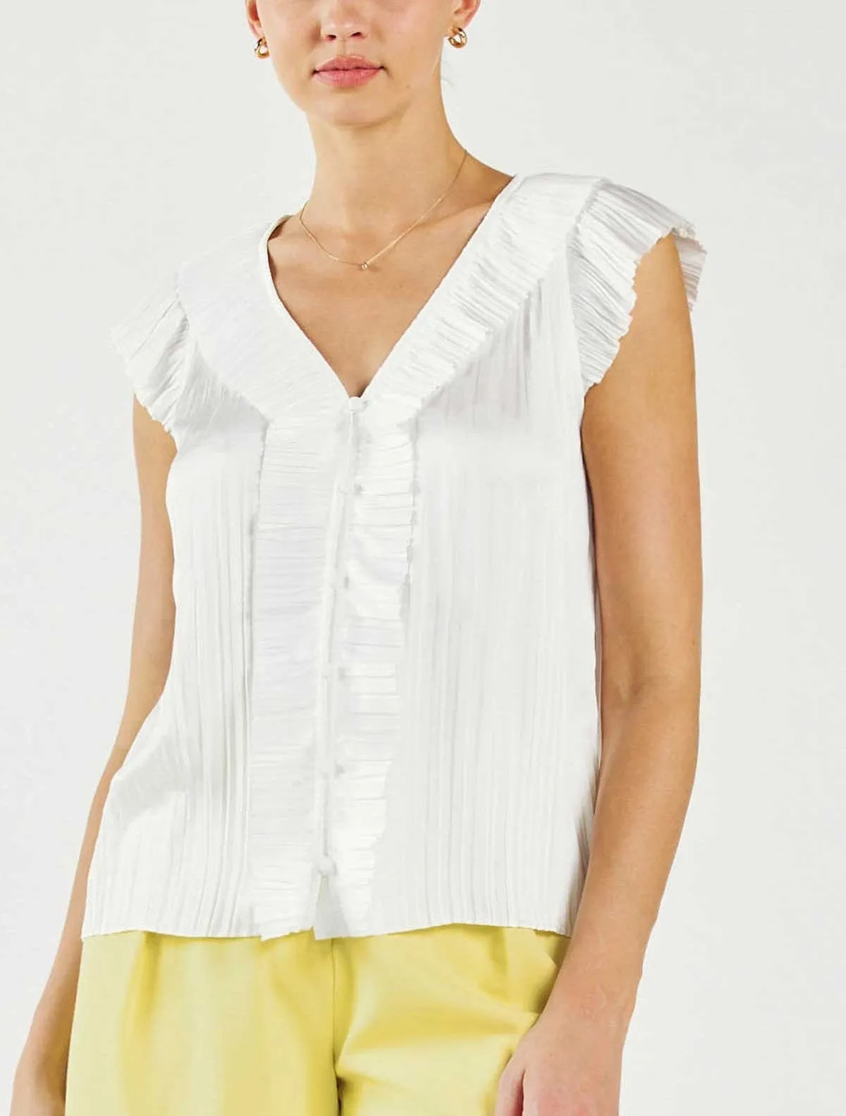 Current Air Pleated Trim Sleeve Blouse