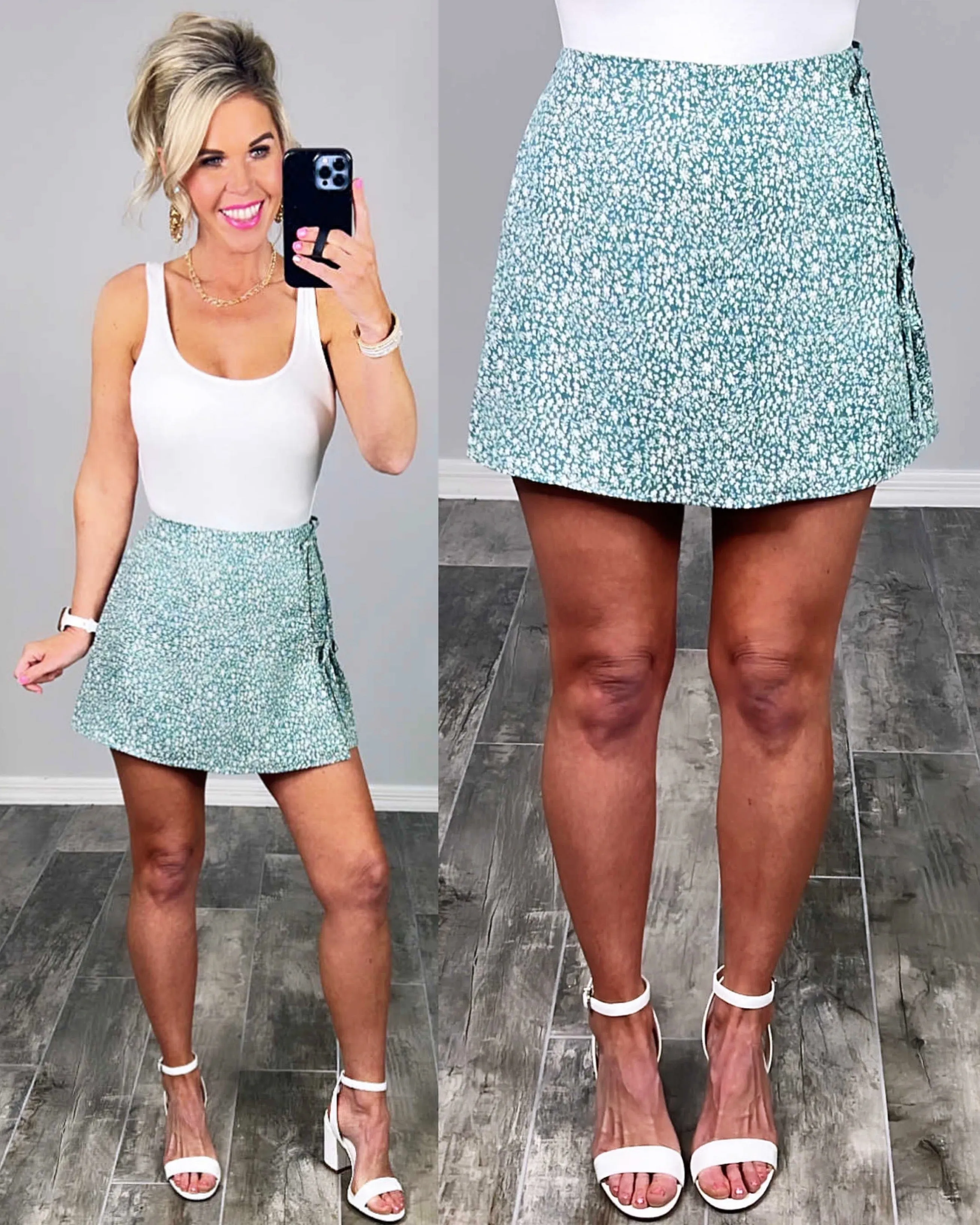 Dainty Disposition Floral Print Skort - Sage