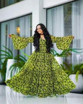 Delightful Light Green Ethiopian Chiffon Dress: for Any Daytime Events Habesha Chiffon Dress