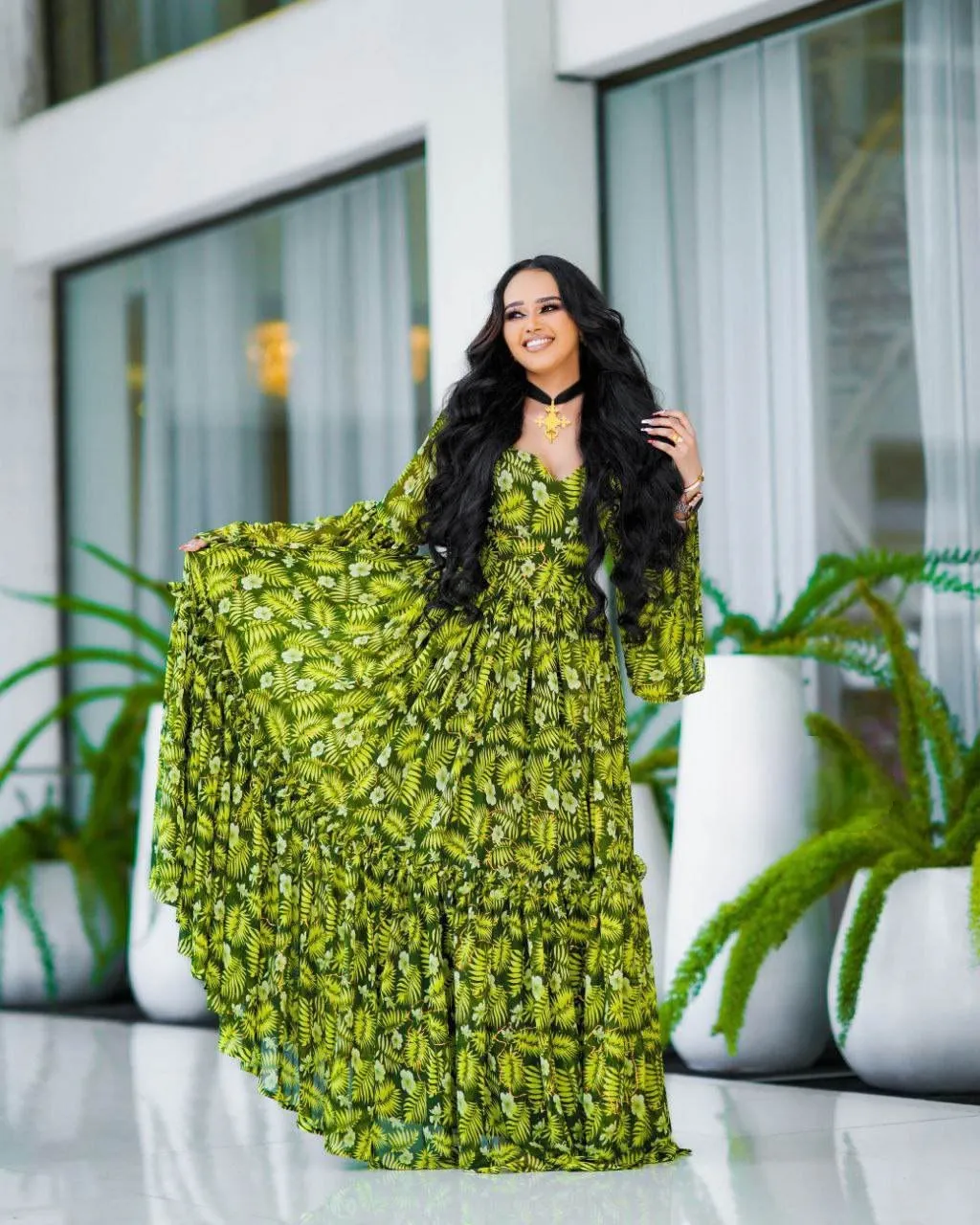 Delightful Light Green Ethiopian Chiffon Dress: for Any Daytime Events Habesha Chiffon Dress