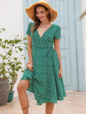 Ditsy Floral Print Tie Side Wrap Dress