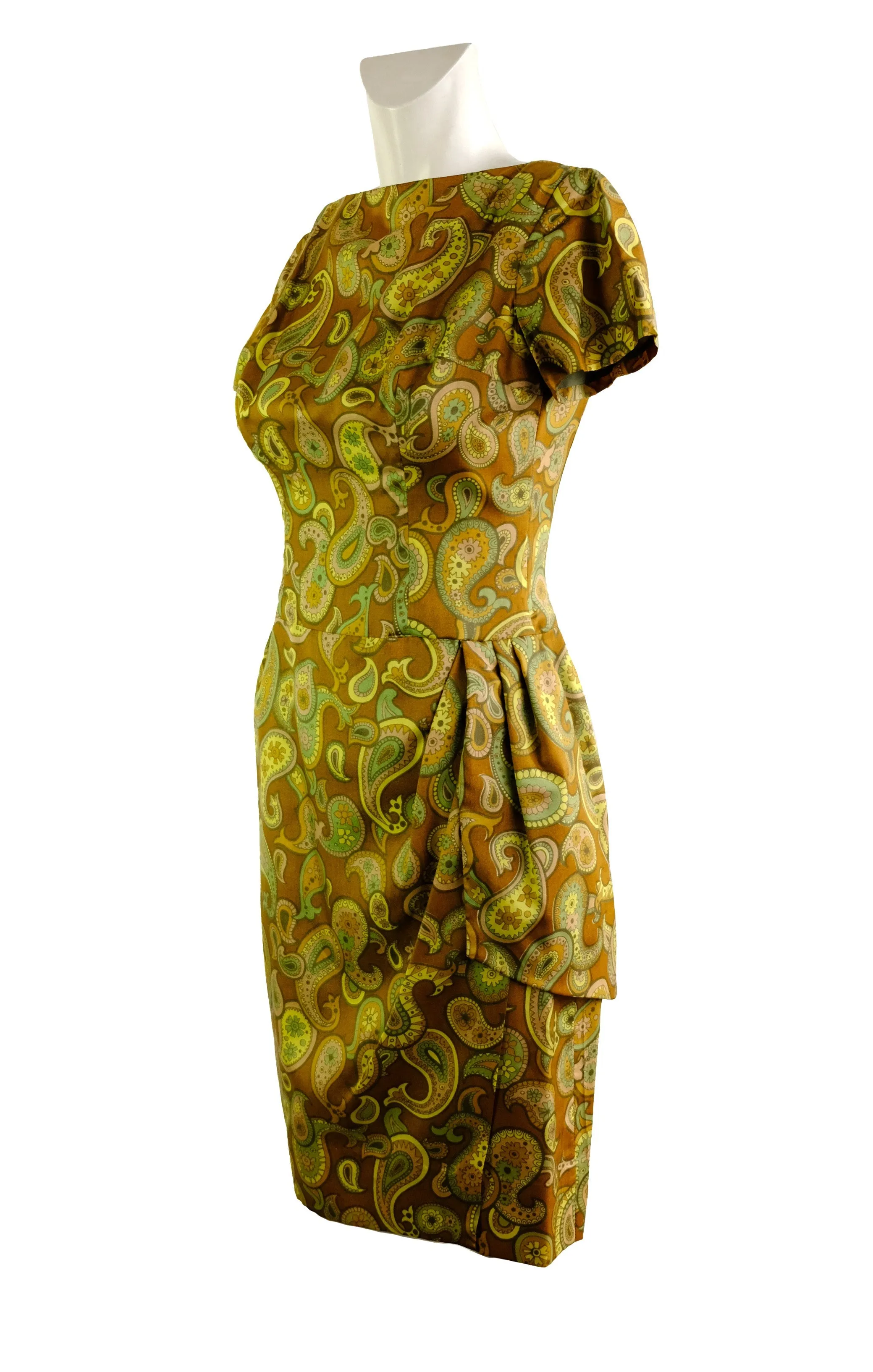 Donald Dunton 1960s Vintage Sheath Dress in Paisley Silk, UK10