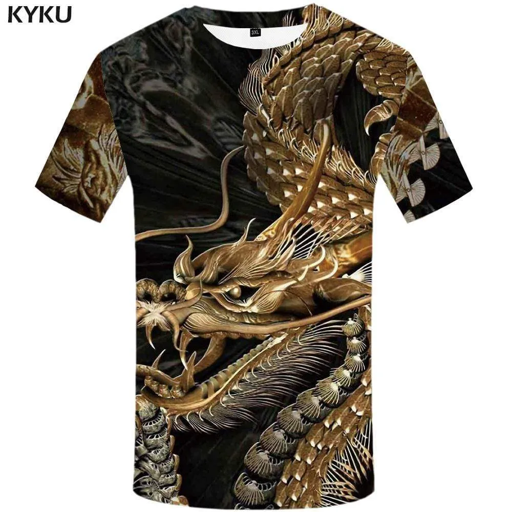 Dragon T-shirts Men Animal Tshirt Anime Metal T-shirt 3d Harajuku Tshirts Print Abstract T shirts Funny Mens Fashion