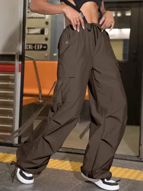 Drawstring Hem Cargo Parachute Pants