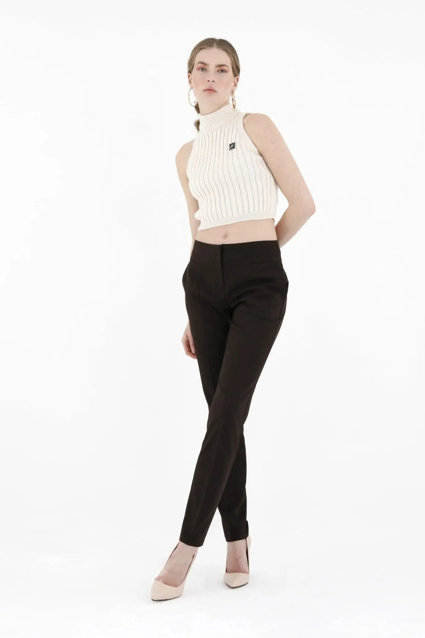 Dress Pants Comfort High Waist Straight Leg Pants (Brown)