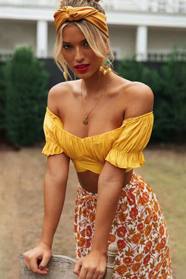 Dunnmall Sexy Off The shoulder Wrinkle Crop Top