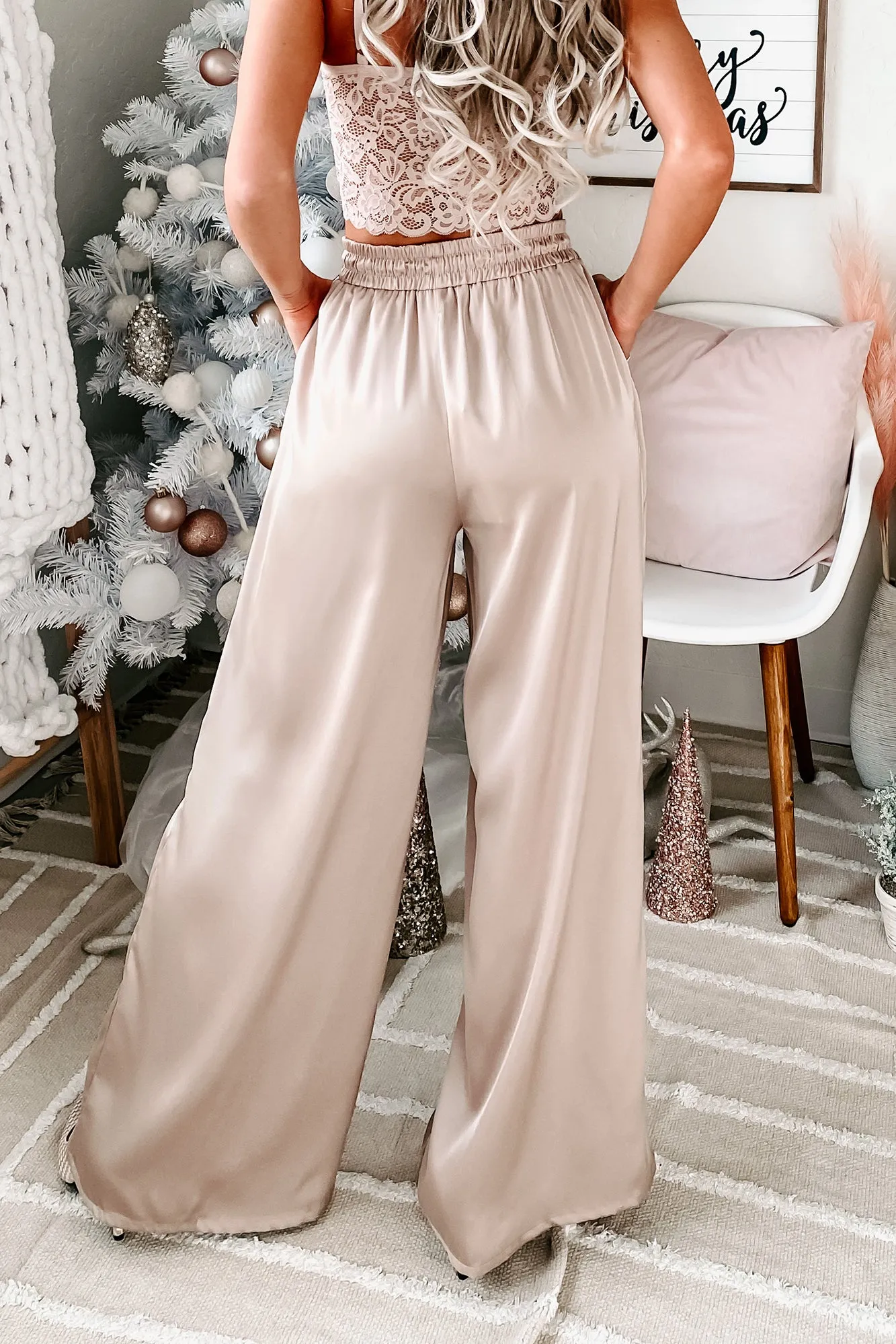 Eisele Wide Leg Satin Pants (Light Taupe)