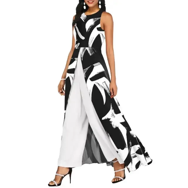 Elegant Sleeveless Maxi Dress with Wide-Leg Pants
