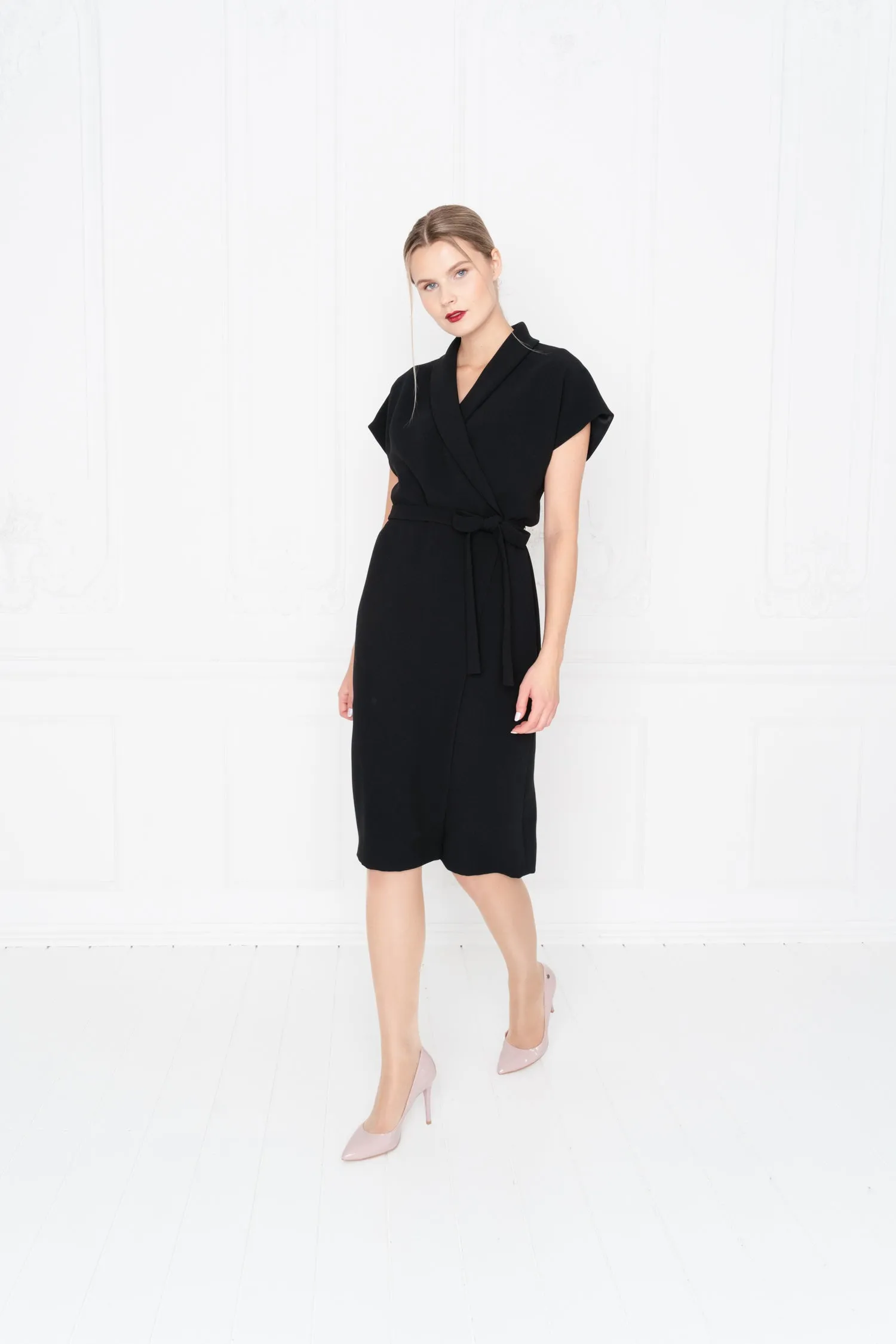 EUPHORBIA BLACK WRAP PENCIL DRESS