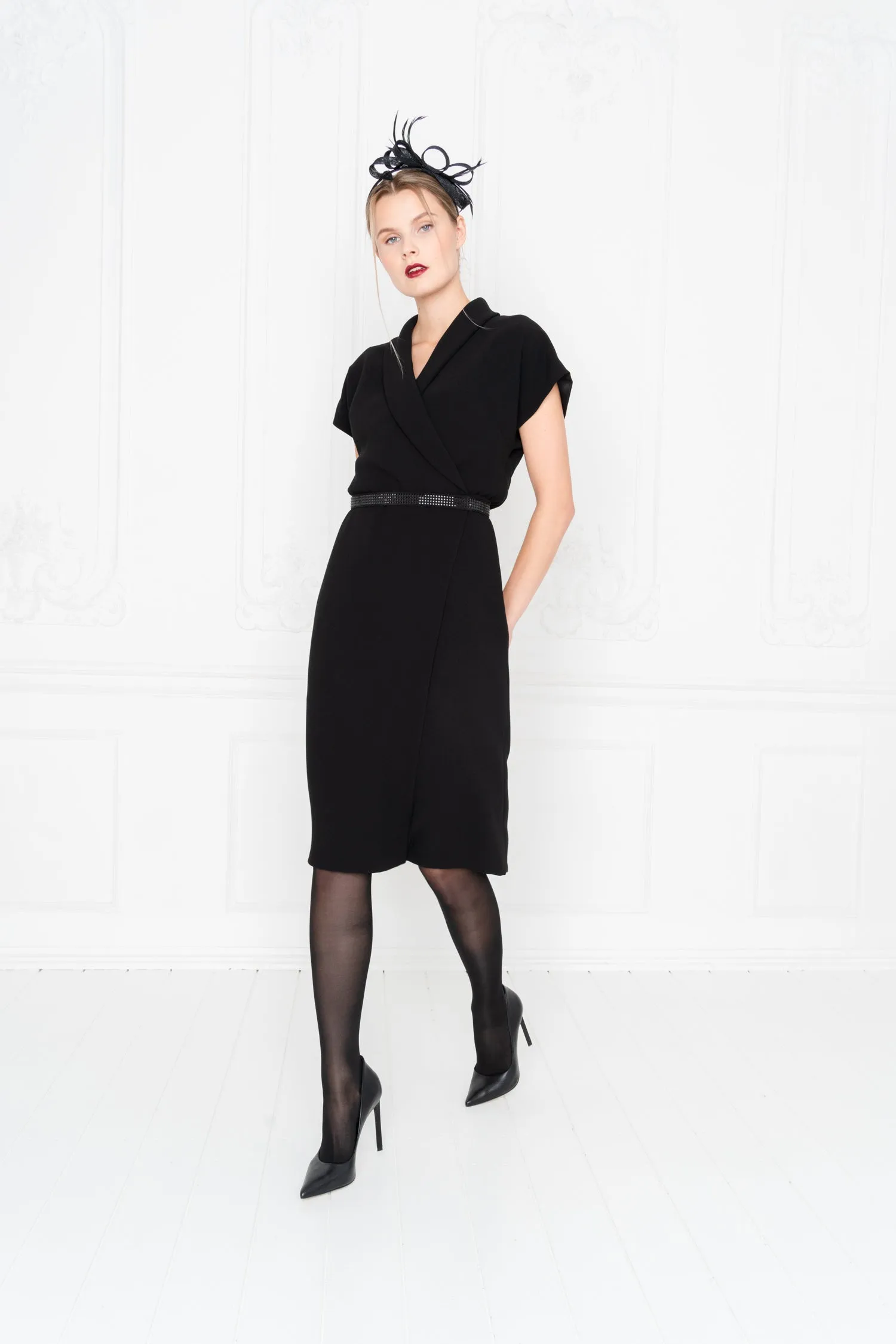 EUPHORBIA BLACK WRAP PENCIL DRESS