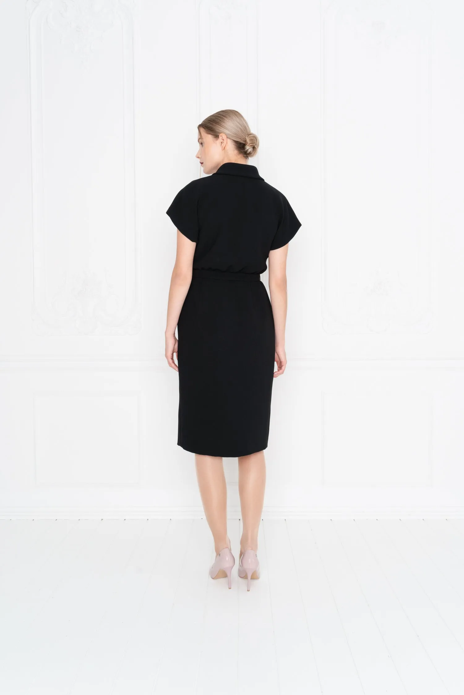 EUPHORBIA BLACK WRAP PENCIL DRESS