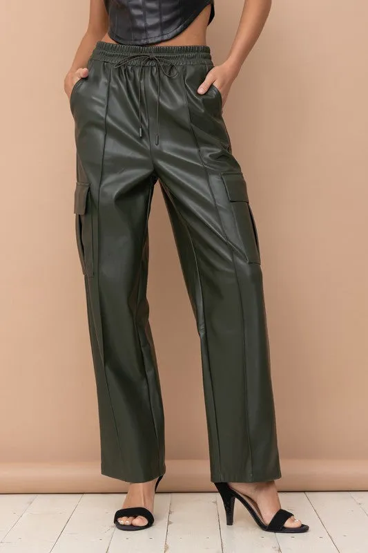 Evalyn Vegan Leather Cargo Straight Leg Cargo Pants