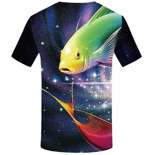 Fish T shirts Men Space Galaxy T-shirts 3d Colorful Tshirts Cool Nebula T-shirts Graphic Animal Tshirts Novelty Short Sleeve