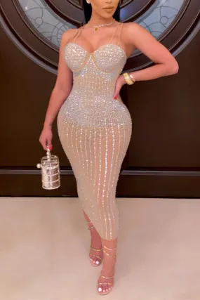 Flare Up Spaghetti Strapped Sequins Dress