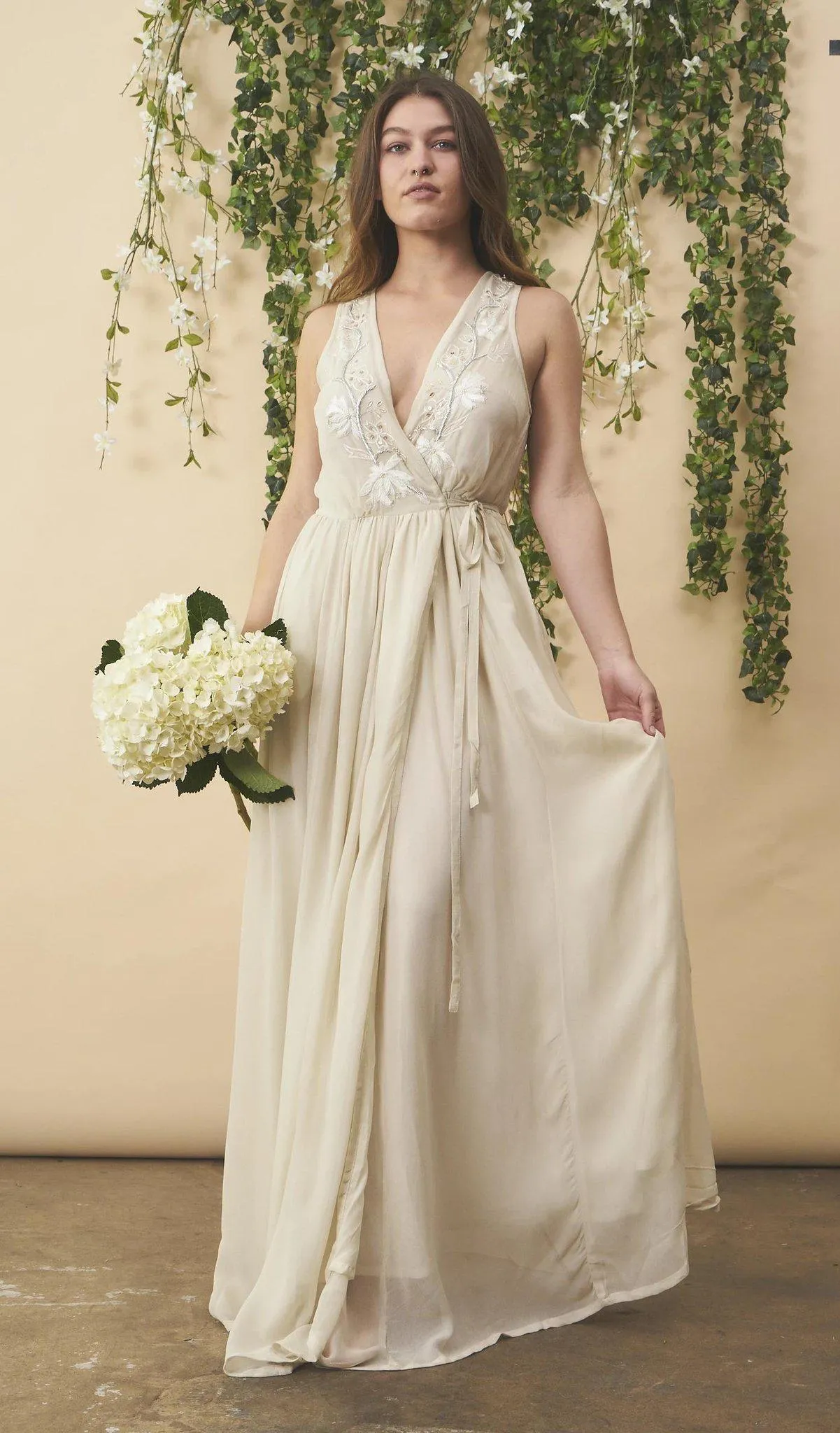 Floral Embroidered Wedding Dress in Cream   Silver