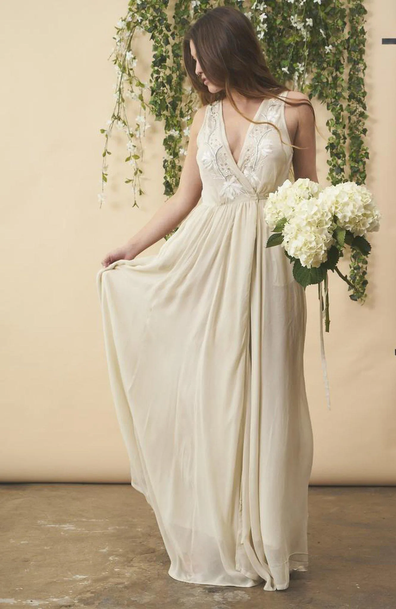 Floral Embroidered Wedding Dress in Cream   Silver