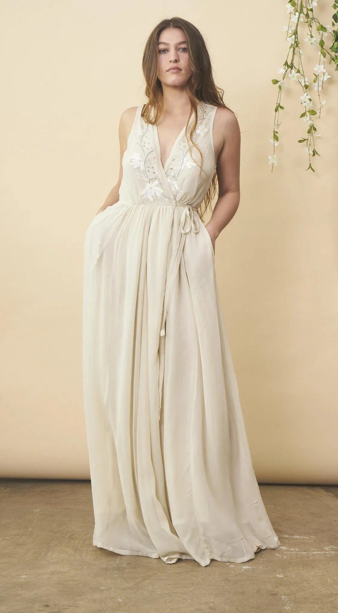 Floral Embroidered Wedding Dress in Cream   Silver