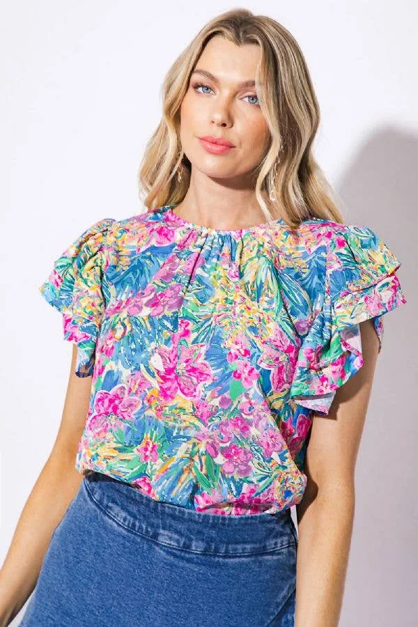 Floral Flutter Sleeve Top