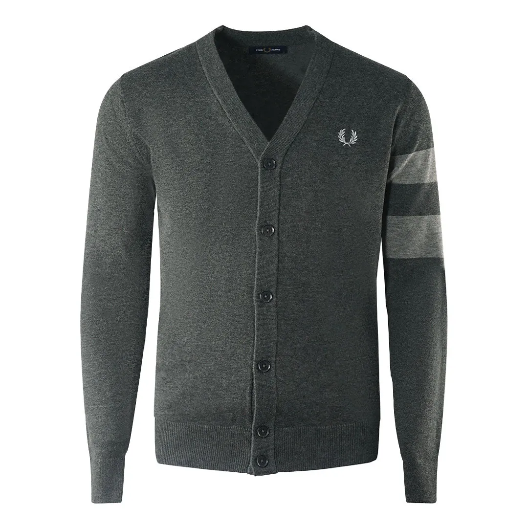 Fred Perry Tipped Sleeve Graphite Marl Grey Button-Up Cardigan