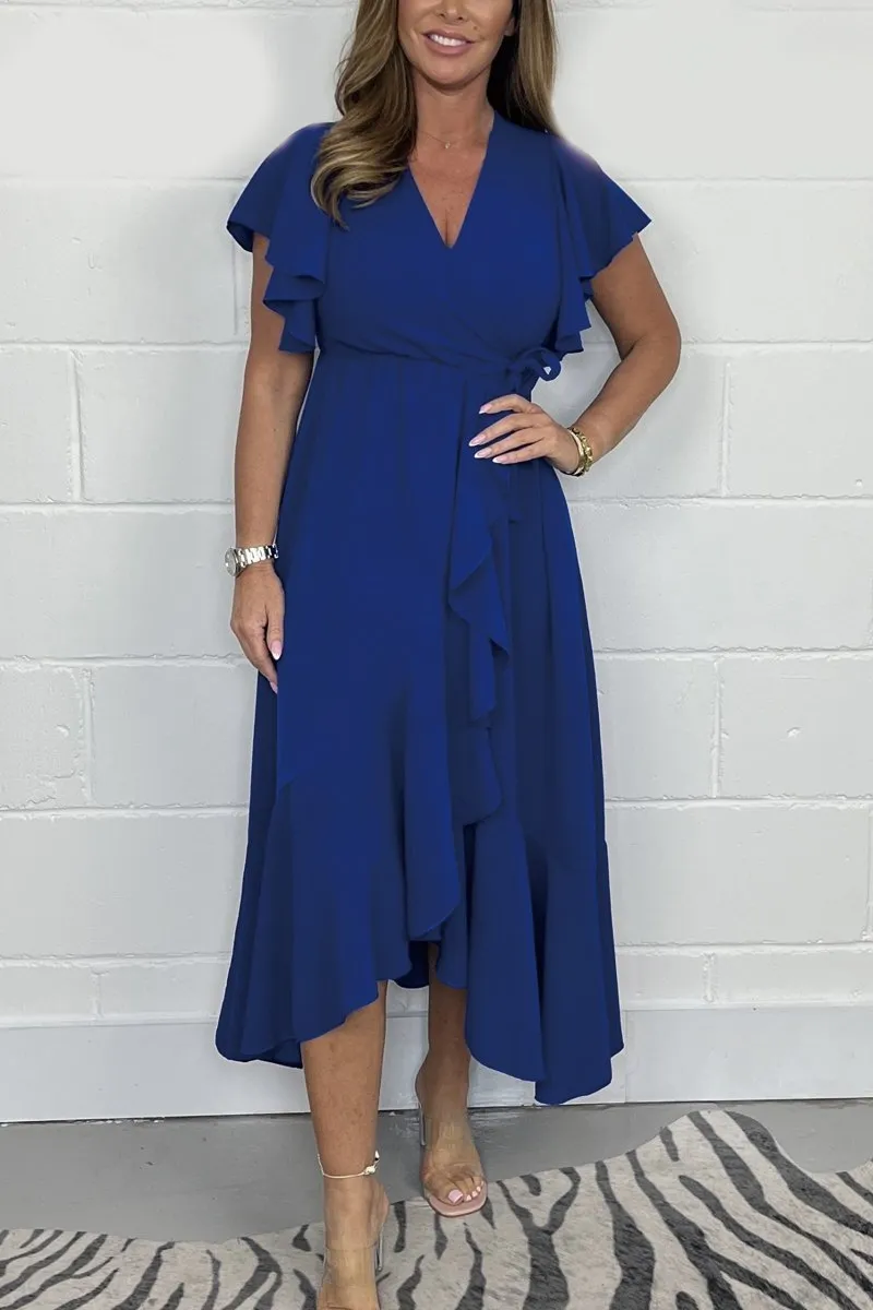 Frill Tie Waist Wrap Maxi Dress