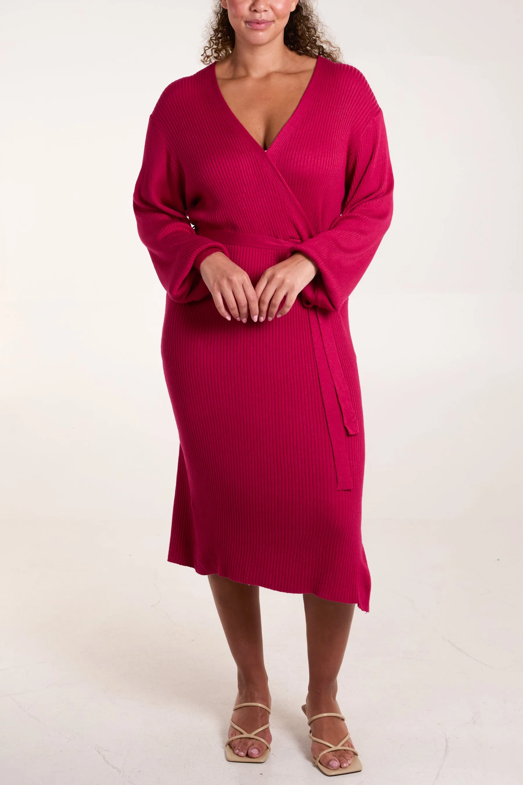 Fuchsia Long Sleeve Wrap Dress