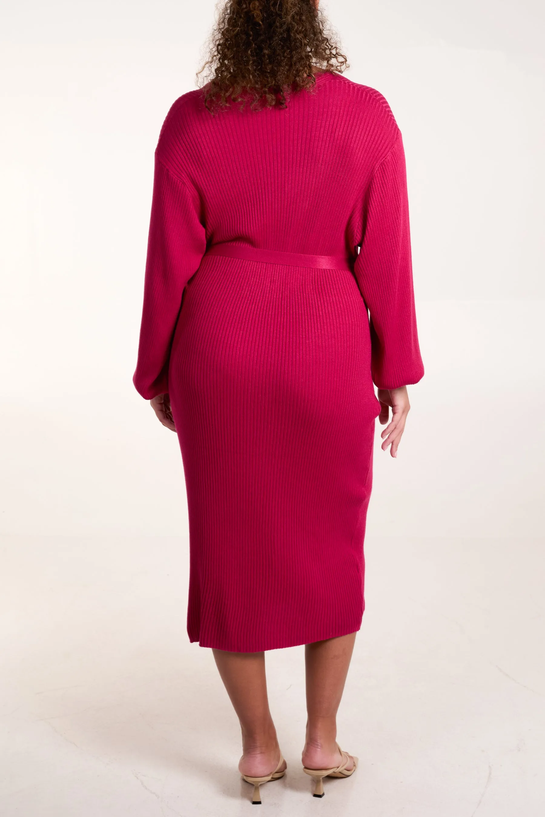 Fuchsia Long Sleeve Wrap Dress