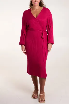 Fuchsia Long Sleeve Wrap Dress