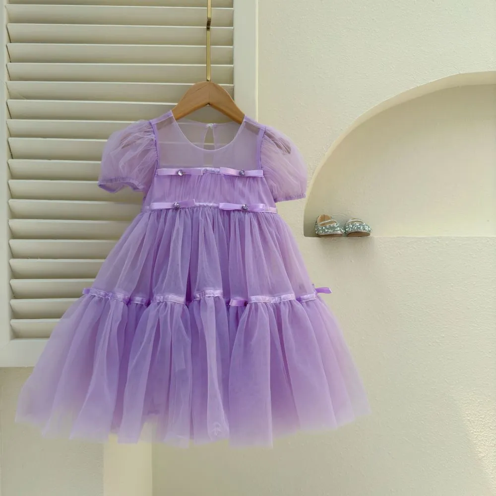 Girls Dress Summer New Children's Western Style Puff Sleeve Tulle Skirt Baby Girl Super Fairy Puffy Gauze Princess Dress