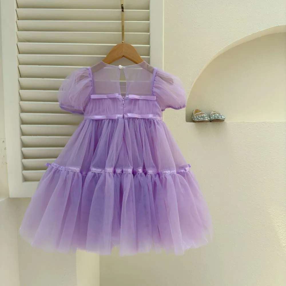 Girls Dress Summer New Children's Western Style Puff Sleeve Tulle Skirt Baby Girl Super Fairy Puffy Gauze Princess Dress